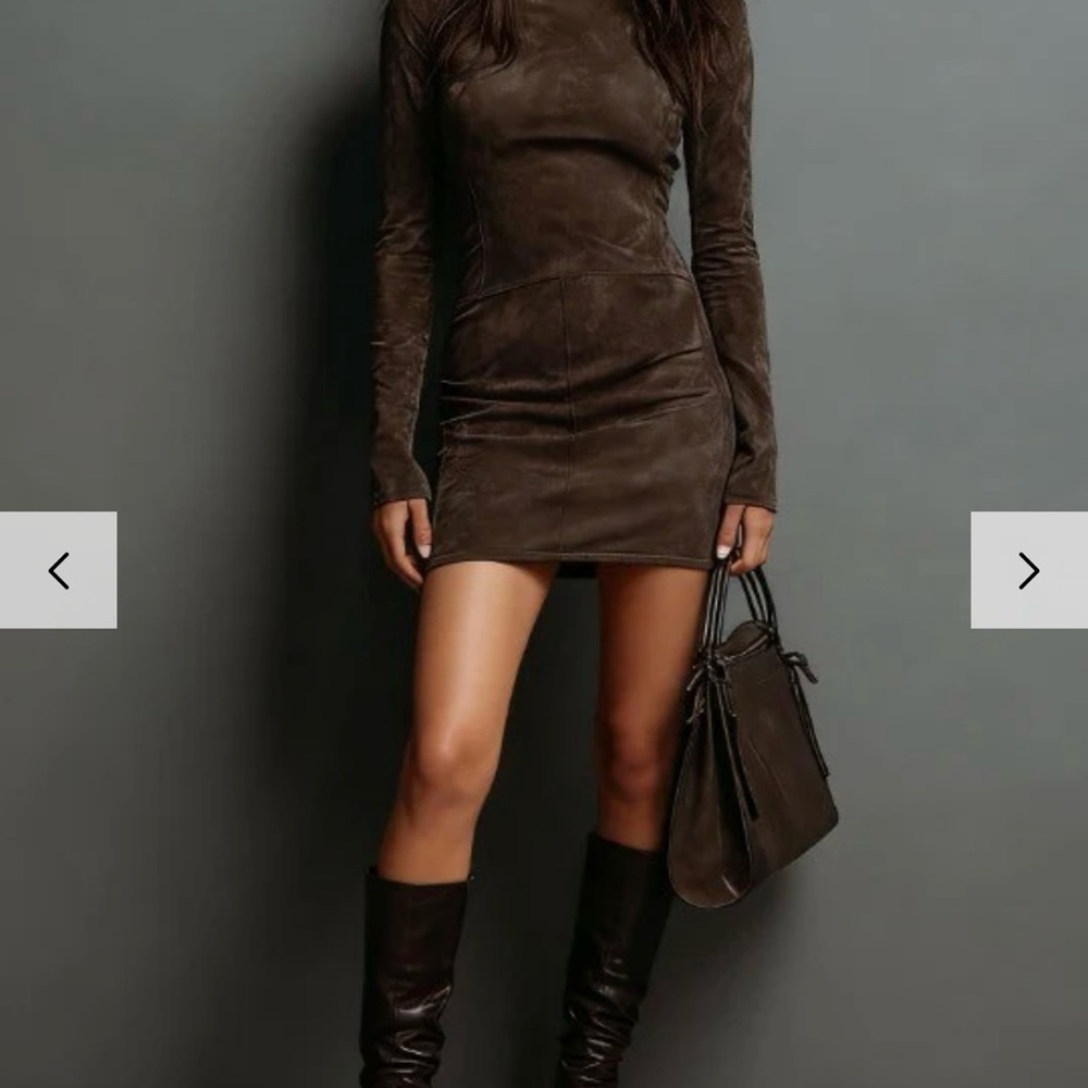 Lavechic brown faux suede mini dress NWOT